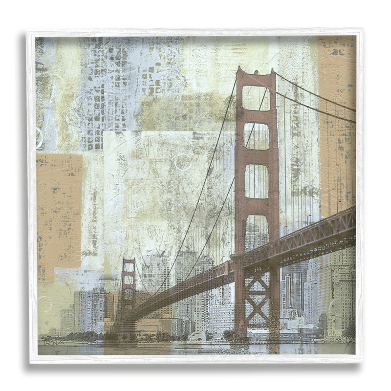 «Tall Water Bridge Abstract Blocked Metropolis City» par Katrina Craven - Peinture, H 12 po x l 12 po x P 1,5 po