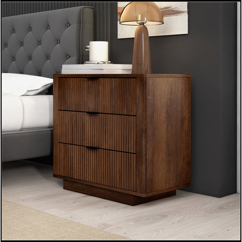 Walnut Nightstand 3-Drawer