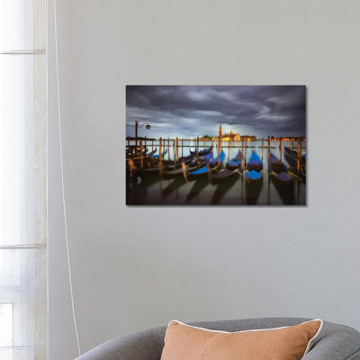 Italy, Venice. Moored Gondolas And Church Of San Giorgio Maggiore At Sunrise. by Jaynes Gallery - Wrapped Canvas Print