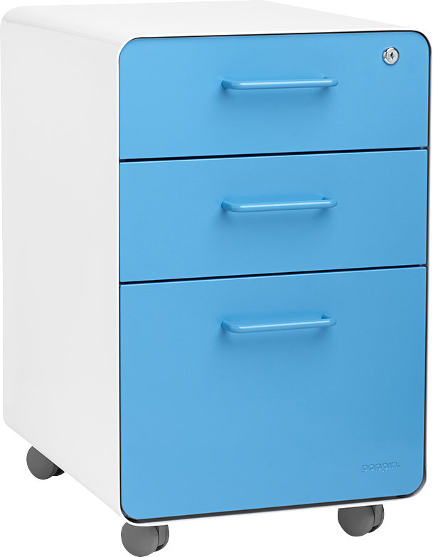  Stow 3-Drawer File Cabinet, With Caster, Pool Blue / White, No