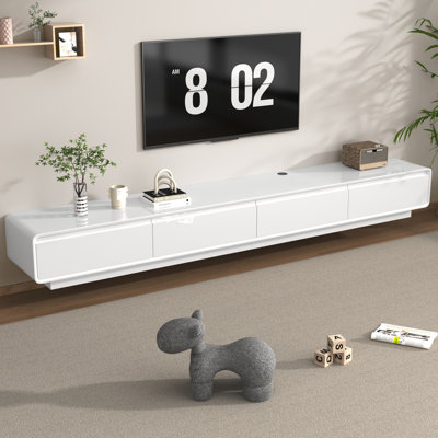 Meuble télé mural / sur pied pour téléviseur de 85 po ou moins, console multimédia flottante avec 2 tiroirs et 2 armoires