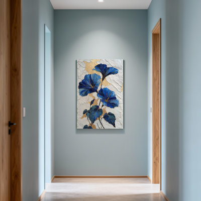 Plantes et fleurs Fleurs bleues sur fond doré et blanc