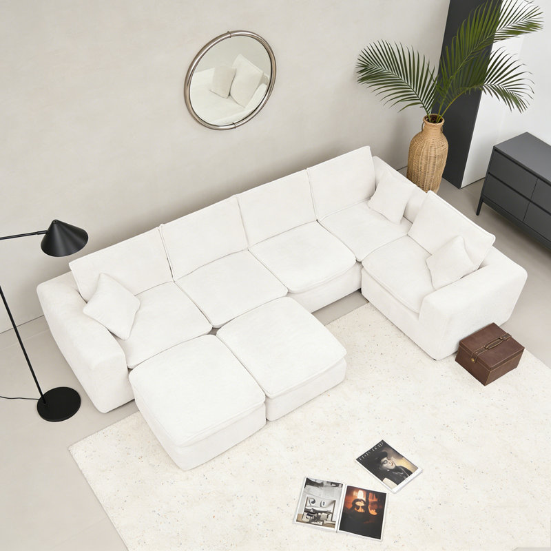 Canapé modulaire en L 107 po, Beige, 7