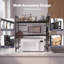 3-Tier Expandable Microwave Shelf, Height & Width Adjustable Black Worktop Organiser with Hooks, Knife Holder, Chopping Board Rack & Cutlery Box for Cluttered Kitchens