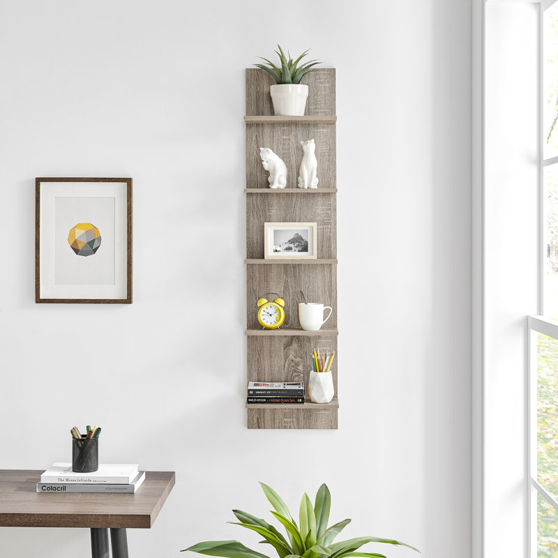 Brakebill 5 Tier Wall Shelf, Weathered Oak