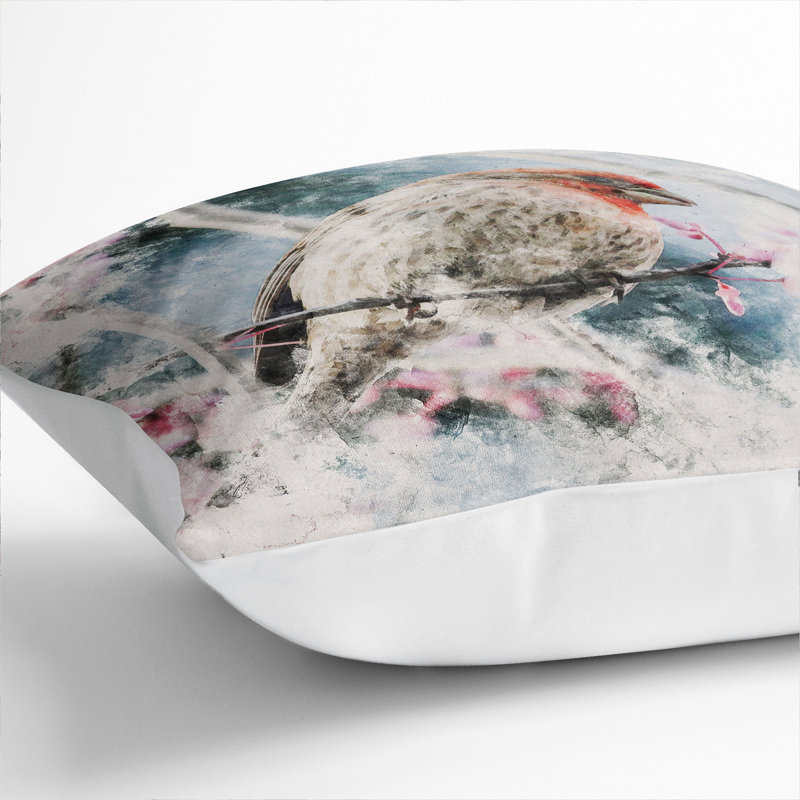 A House Finch Bird Watercolour Scatter Cushion, 55cm H x 55cm W x 20cm D, White