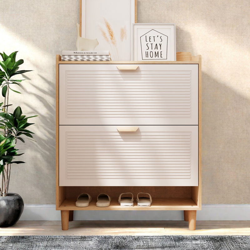31.5 Inch Nordic Style Shoe Storage Cabinet With 2 Flip Drawers