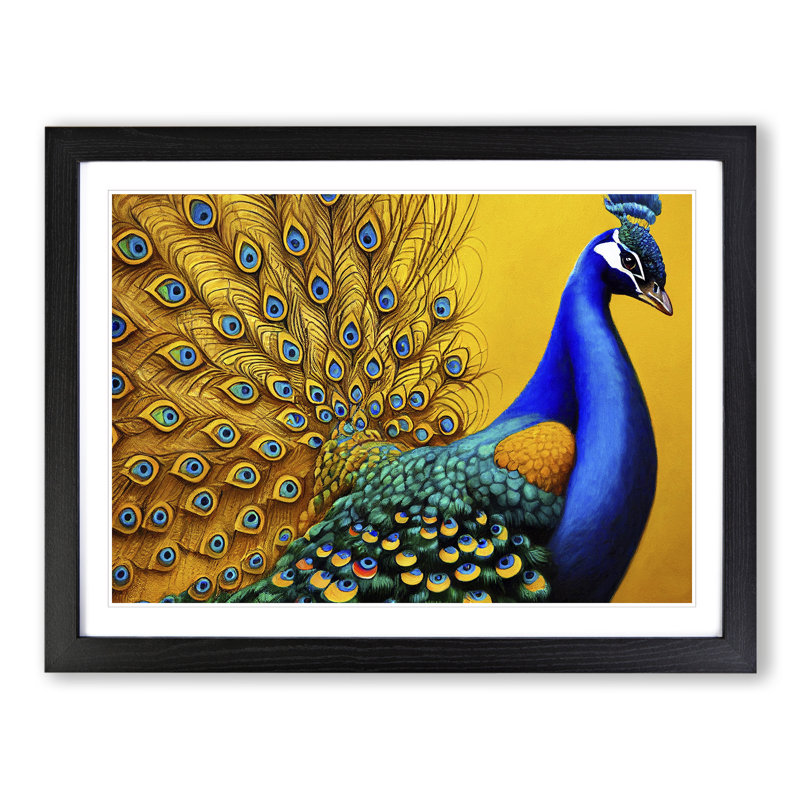 XH1022-8648X Superb Peacock - Single Picture Frame Painting, Black, 46cm H x 64cm W x 2cm D
