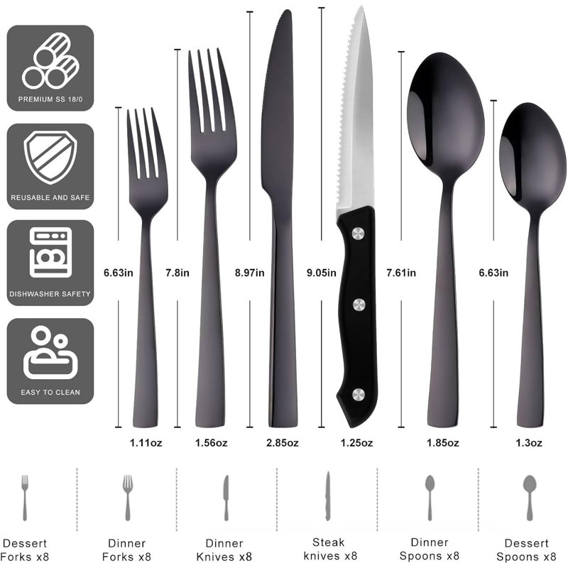 Ensemble de 48 couverts en acier inoxydable - Design élégant pour manger et recevoir