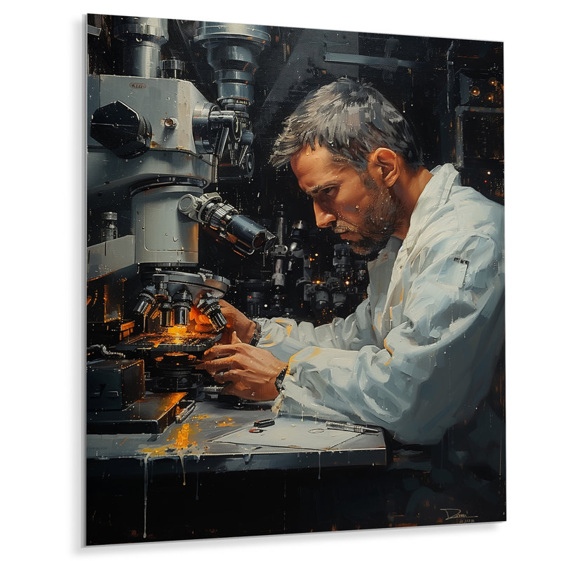 Décoration murale laboratoire blanc blanc microscopique II - laboratoires, Sans cadre, métal, 34" H x 44" W