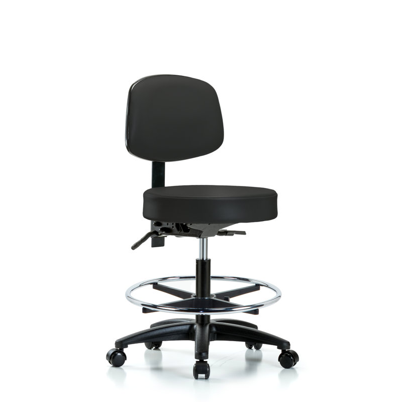 Monserrat Backed Adjustable Height Ergonomic Lab Stool with Footring Pedestal Base, Casters, Black