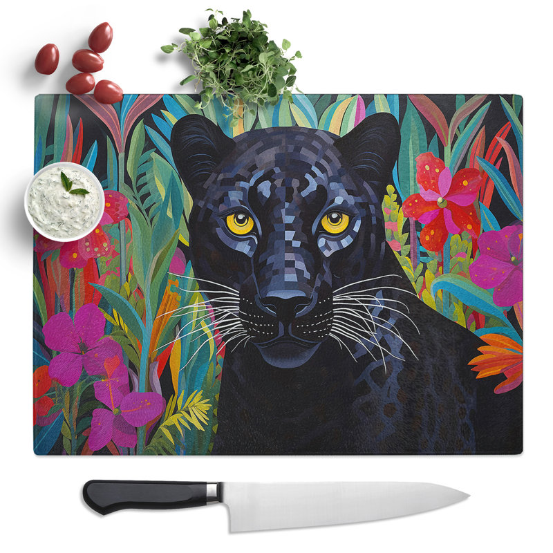 Panther Art Deco  Glass Chopping Board