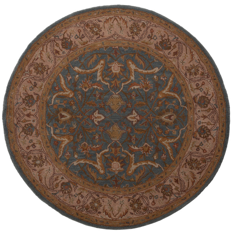Tapis bleu / beige en laine / coton / latex touffeté à la main Cranmore, Rond 3 pi 6 po