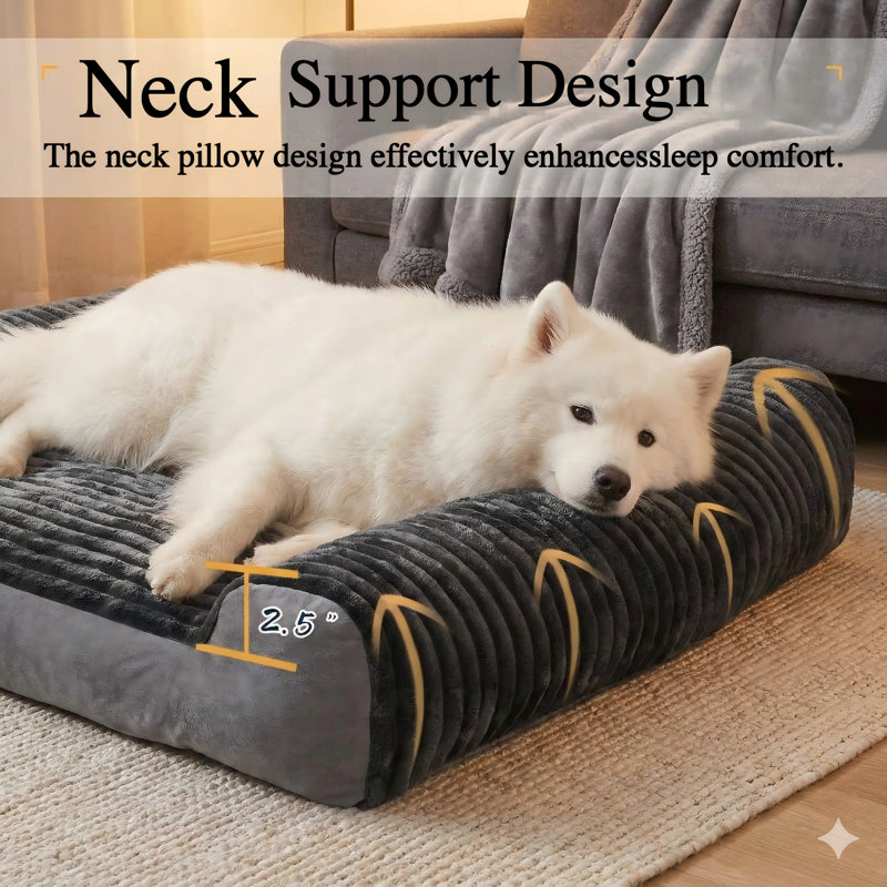 Lit pour chien convenant aux chiens de taille moyenne et grande, lit pour chien de style canapé avec oreiller pour cage ou chenil, lit pour animal extrêmement doux avec traversin de soutien, lit confortable pour animal de compagnie avec fond antidérapant