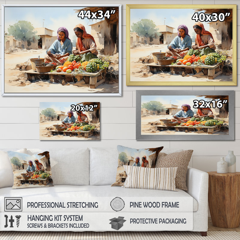 «African Woman at Market I - People», reproduction d'art mural, H 12 po x l 20 po x P 1 po, Cadre flottant noir