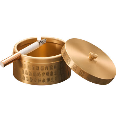Solid Copper Ashtray With Lid For Household Office Vehicles - Anti Scatter Design And Lucky Star Decoration Smoke Tray