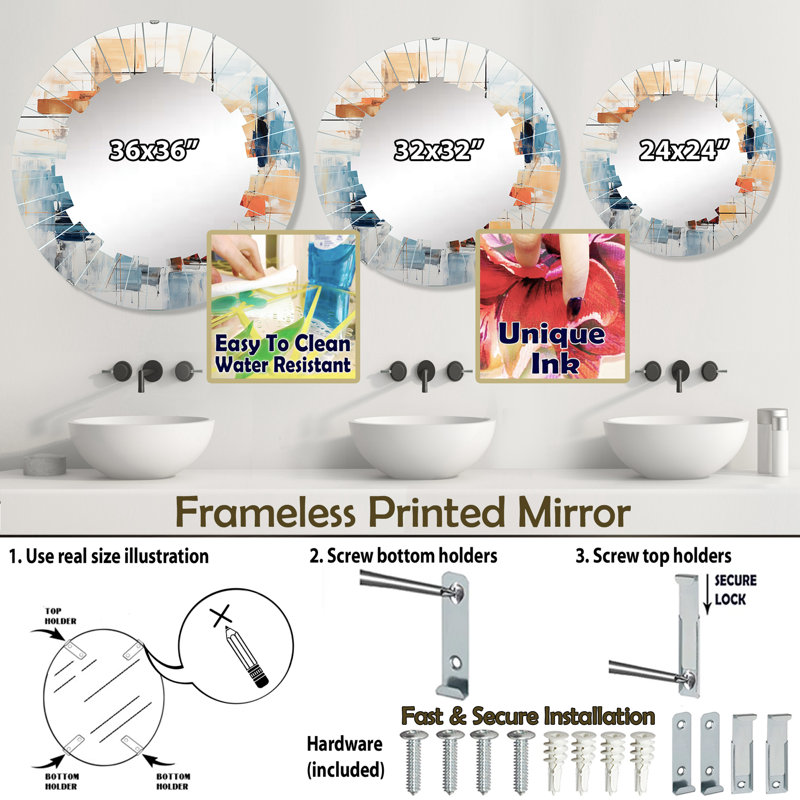 Naxos - Miroir mural Mid-Century rond, 24 po x 24 po