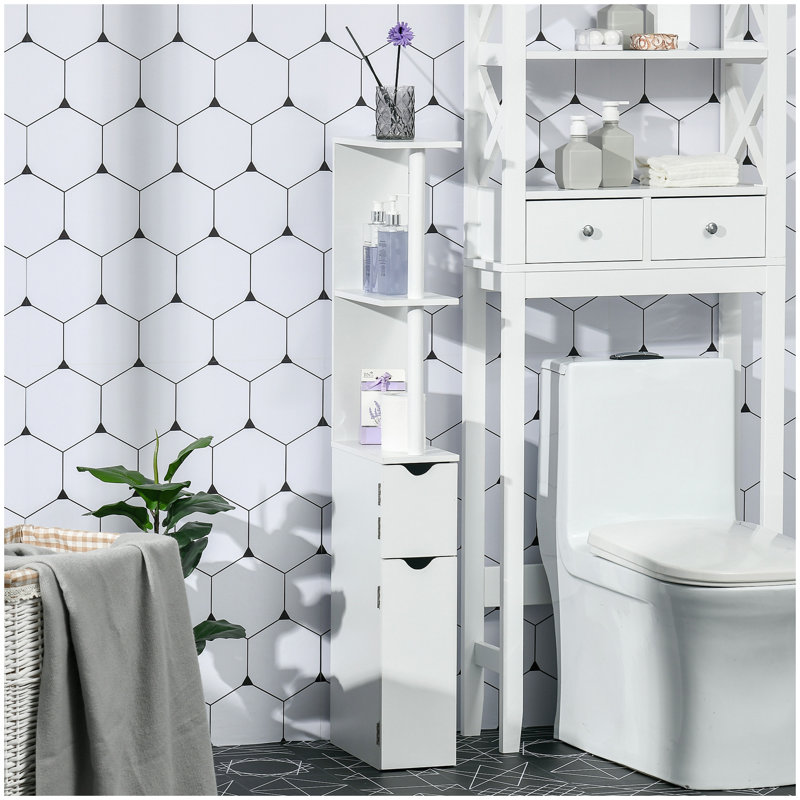 kleankin Tall Bathroom Storage Cabinet, Freestanding Linen Tower with 2 Open Shelves and 2 Door Cabinets, White