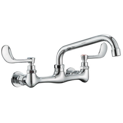 2-Handle Commercial Sink Faucet With 12" Swivel Spout 8" Center Wall Mount Kitchen Faucet