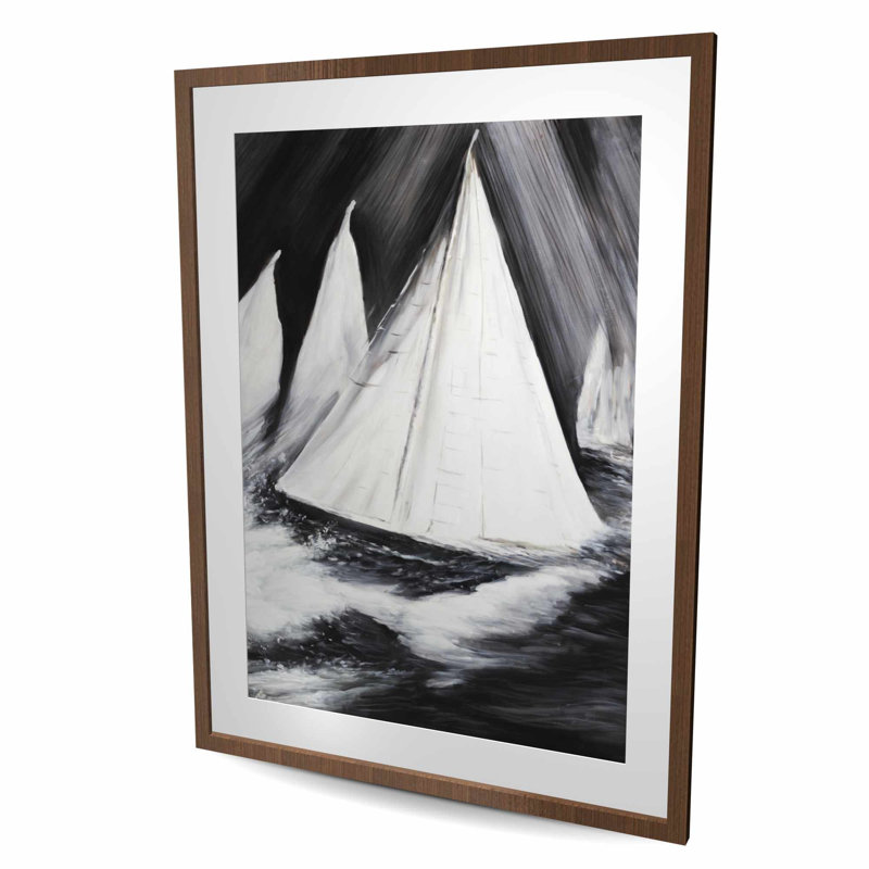 «Grayscale Boats in a Storm - Coastal», reproduction encadrée, H 48 po x l 36 po, Brun