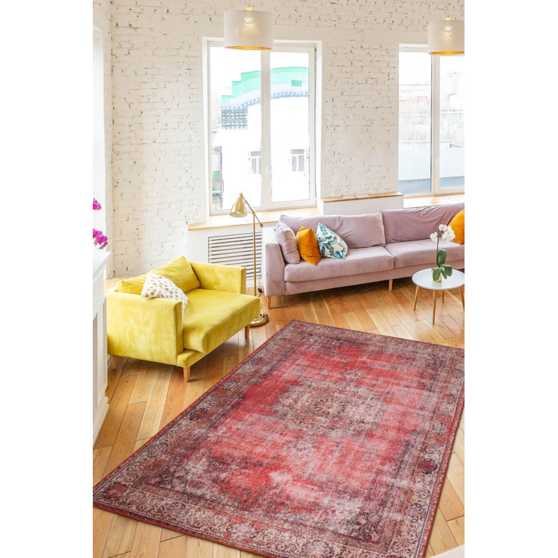 Tapis rouge à motif tissé rétro, Rectangle 9 pi 11 po x 13 pi 2 po