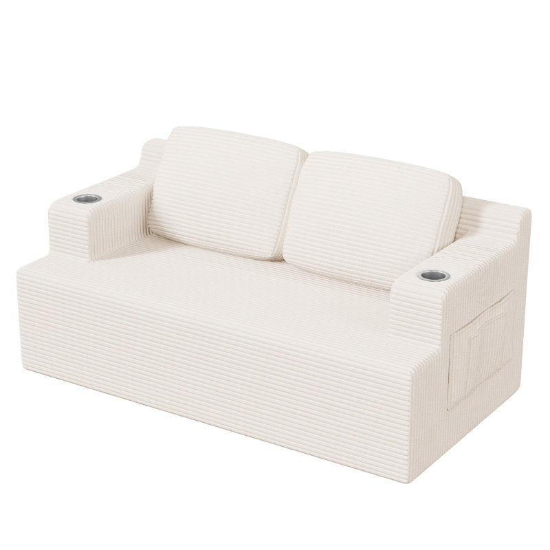 67"Double-Seater Folding Compression Sofa, 2, Beige, 28.3" H x 66.93" W x 35.4" D
