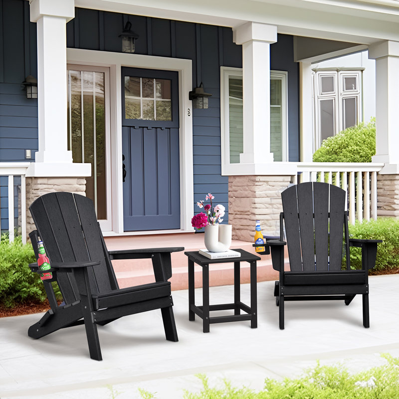 Ensemble de chaise Adirondack pliable en polyéthylène haute densité (PEHD) toutes saisons avec table, ensemble de deux pièces
