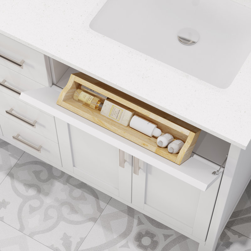Meuble-lavabo double en bois massif l 60 po x P 22 po Kali II, Blanc, 60"