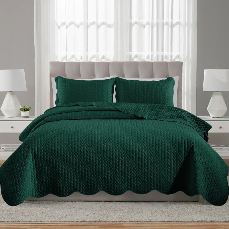 Microfiber Embossed Bedspread Set, Emerald, California King Bedspread + 2 King Shams