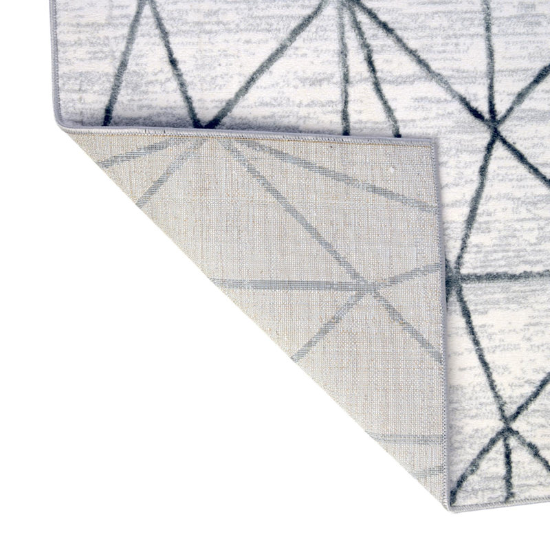 Tapis géométrique ivoire / gris Nuangola, Tapis de couloir 2 pi 7 po x 13 pi