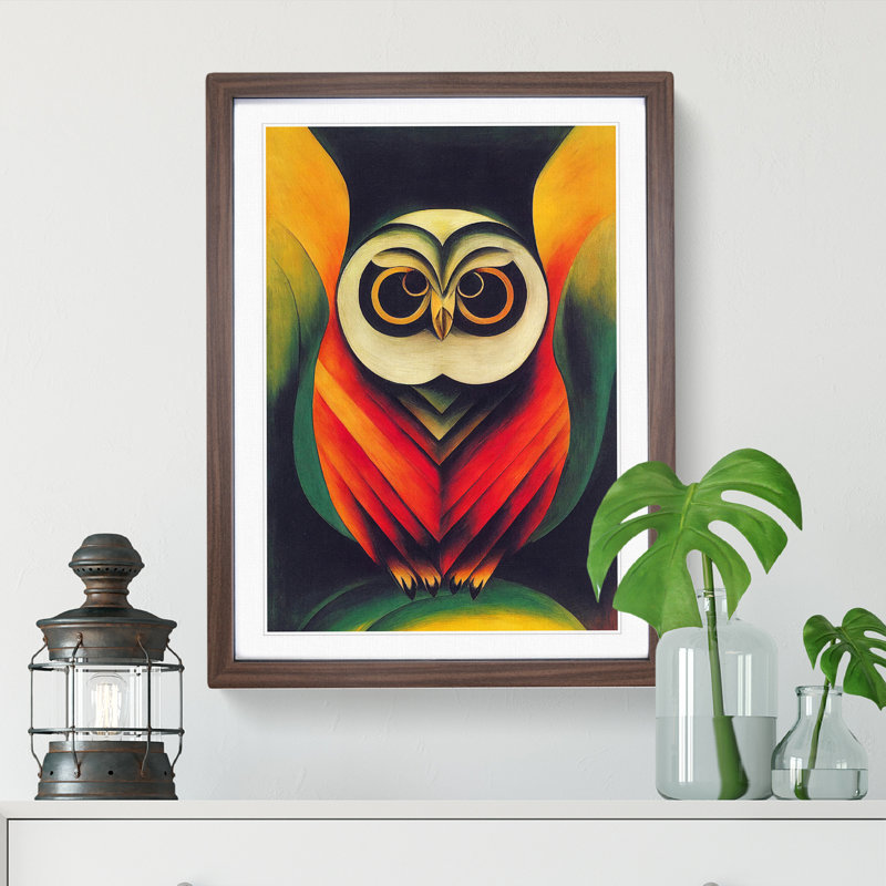 XV1022-373X Abstract Owl Painting - Print, Walnut Framed, Walnut, 64cm H x 46cm W x 2cm D