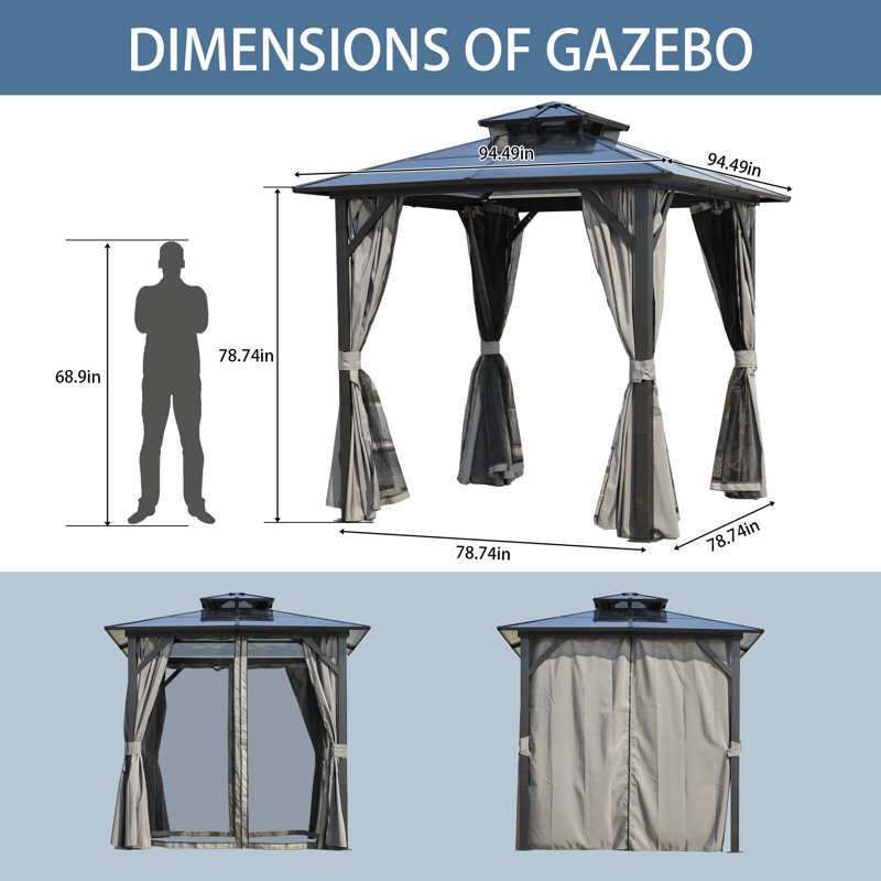 Pavillon de jardin en terrasses avec rideaux Terry