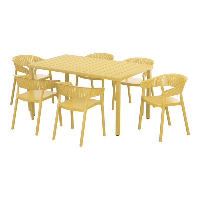 6-Person Outdoor Rectangular Dining Set, Yellow