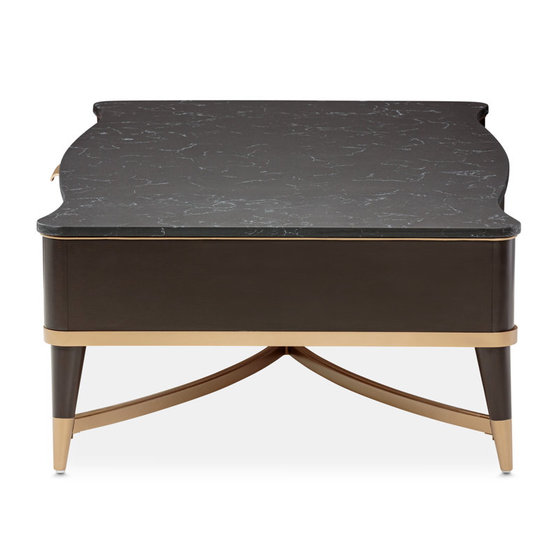 Malibu Crest Marble Coffee Table, Crotch Mahogany/Chardonnay/Walnut