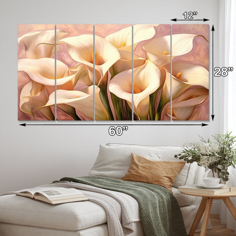 Ensemble de 5 décorations murales sérénade rose crème en métal