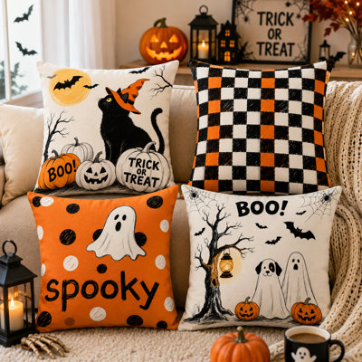 Halloween Decorative Throw Pillow Set of 4 for Sofa, Couch & Home Décor