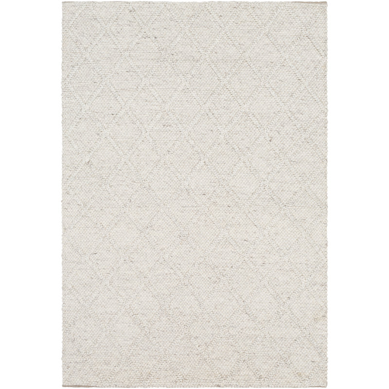 Tapis géométrique blanc tissé à plat à la main Vernie Jeanette, Rectangle 2 pi x 3 pi