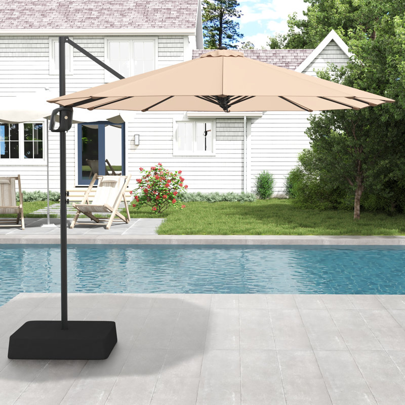 Parasol rectangulaire en porte-à-faux avec base, Beige