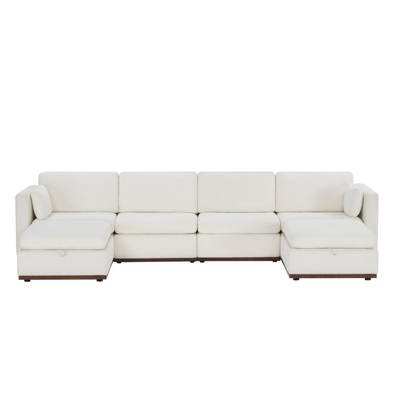 Sayette 146'' W 6-Piece Modular Sectional with Ottoman, Cream White Polyester