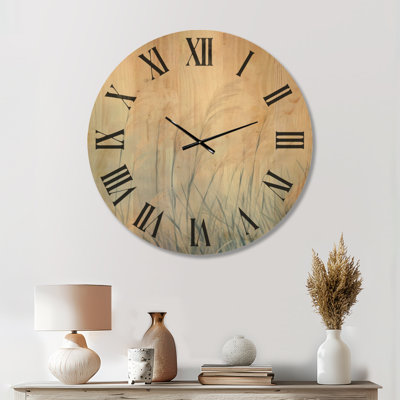 Hushed Blue Reeds II - Horloge murale décorative côtière, imprimée sur bois