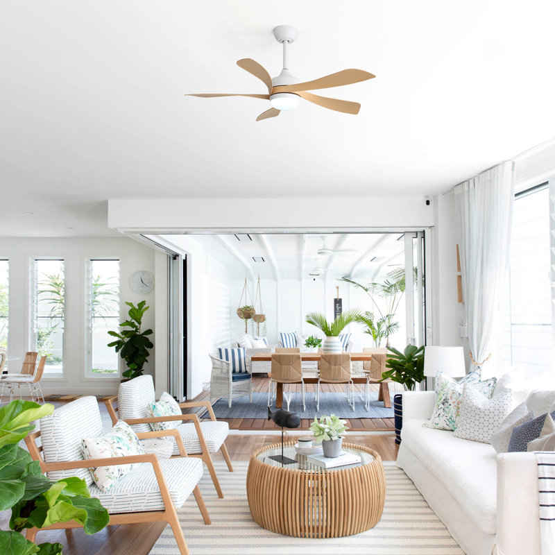 45" 5-ABS Blades Indoor Ceiling Fan Light With Remote Control, Compatible With App And Speaker Control，White