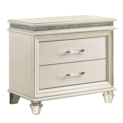 Modern Bedside Cabinet With 2 Drawers And Solid Wood Material Pearl White Acrylic Legs