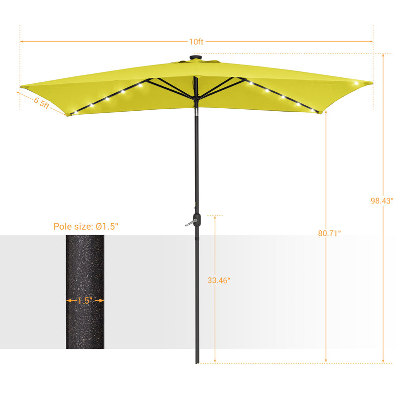Dorbad 120 " W Rectangular Lighted Tilt Market Umbrella with Crank Lift, Yellow