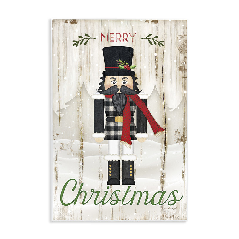 Merry Christmas Winter Nutcracker Wall Plaque Art by Jennifer Pugh, 15" H x 10" W