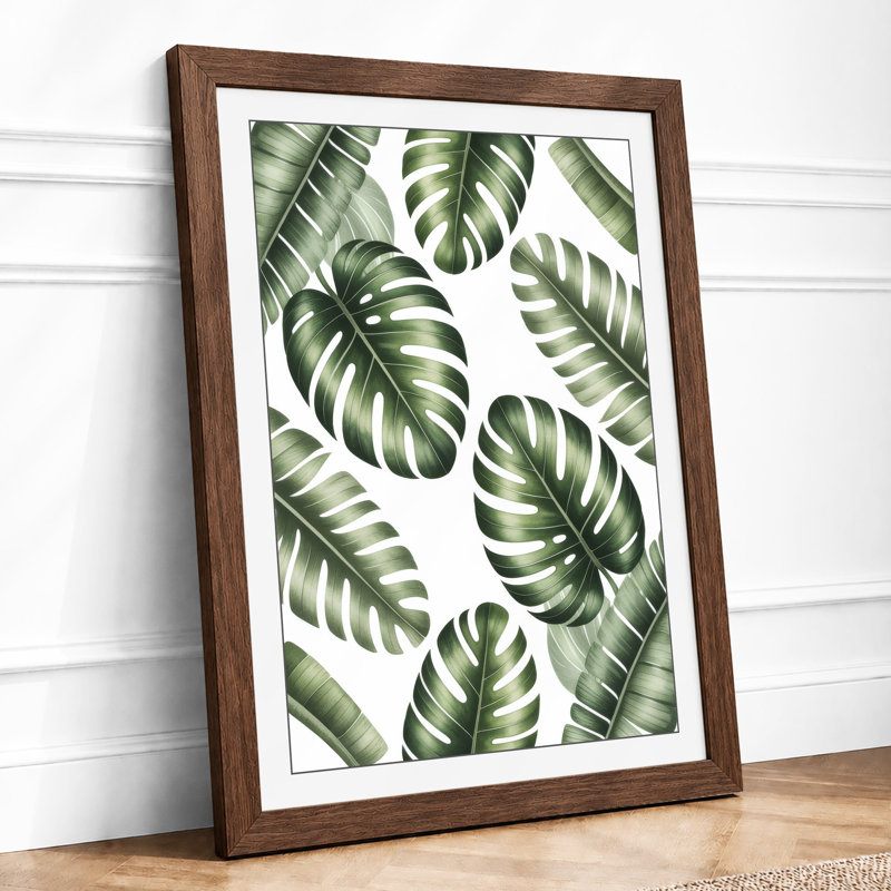 Monstera Leaves Botanical - Framed Print, A1 - 84.1 x 59.4 cm, Walnut