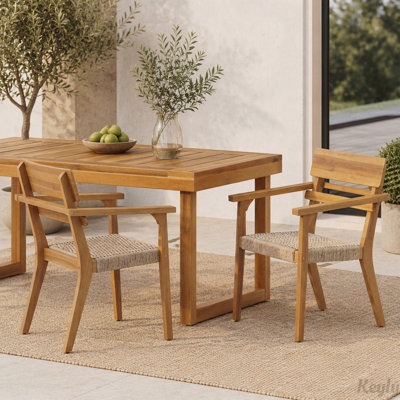 Outdoor Acacia Wood Dining Chair with Woven Wicker Seat