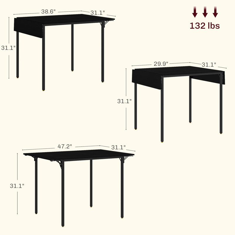 Table industrielle pliante, noire, peu encombrante avec abattant pour différents besoins, conception 2-4, grattoir