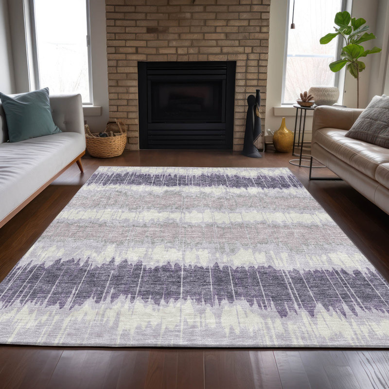 Tapis lavande intérieur / extérieur en polyester tissé à la machine Lamanna, Rectangle 9 pi x 12 pi