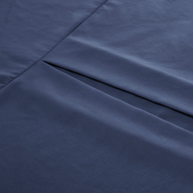 Navy Blue Queen Size Polyester Pleated Bed Skirt with 15-inch Drop