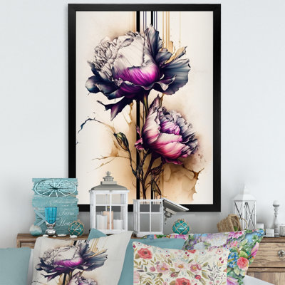 Fleur de pivoine rose sur fond abstrait - impression sur toile
